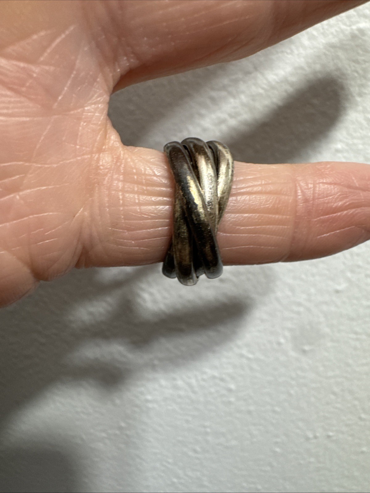 Vintage Chunky 5 Interlocking Sterling Silver Size 4.5 Band 8.6g Ring Tarnished