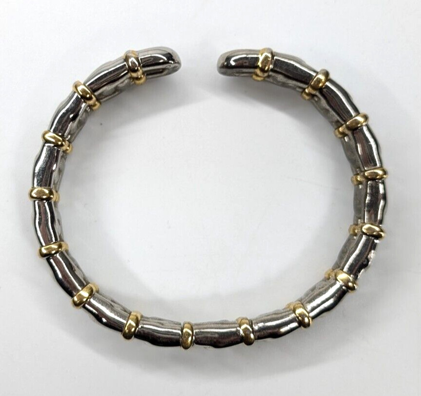 VTG Joan Rivers Gold Silver Tone Chain Link Flexible Cuff Bracelet 3/8″ Wide