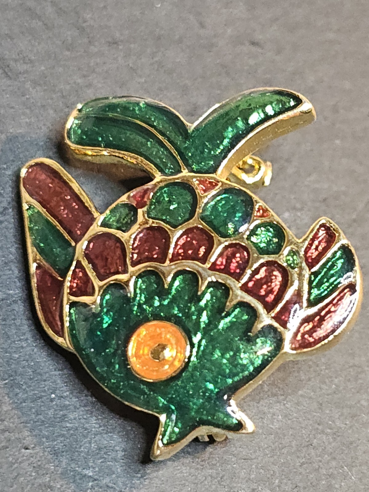 Vintage Ivana Trump Enamel Fish Brooch 1980’s Cloisonne’ Look Teal Purple