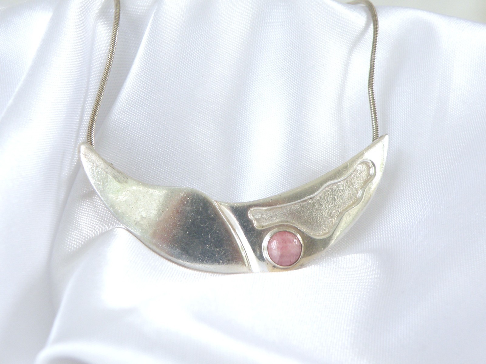 Vintage Sterling Silver 925 Artisan Modernist Rhodochrosite Slide Necklace
