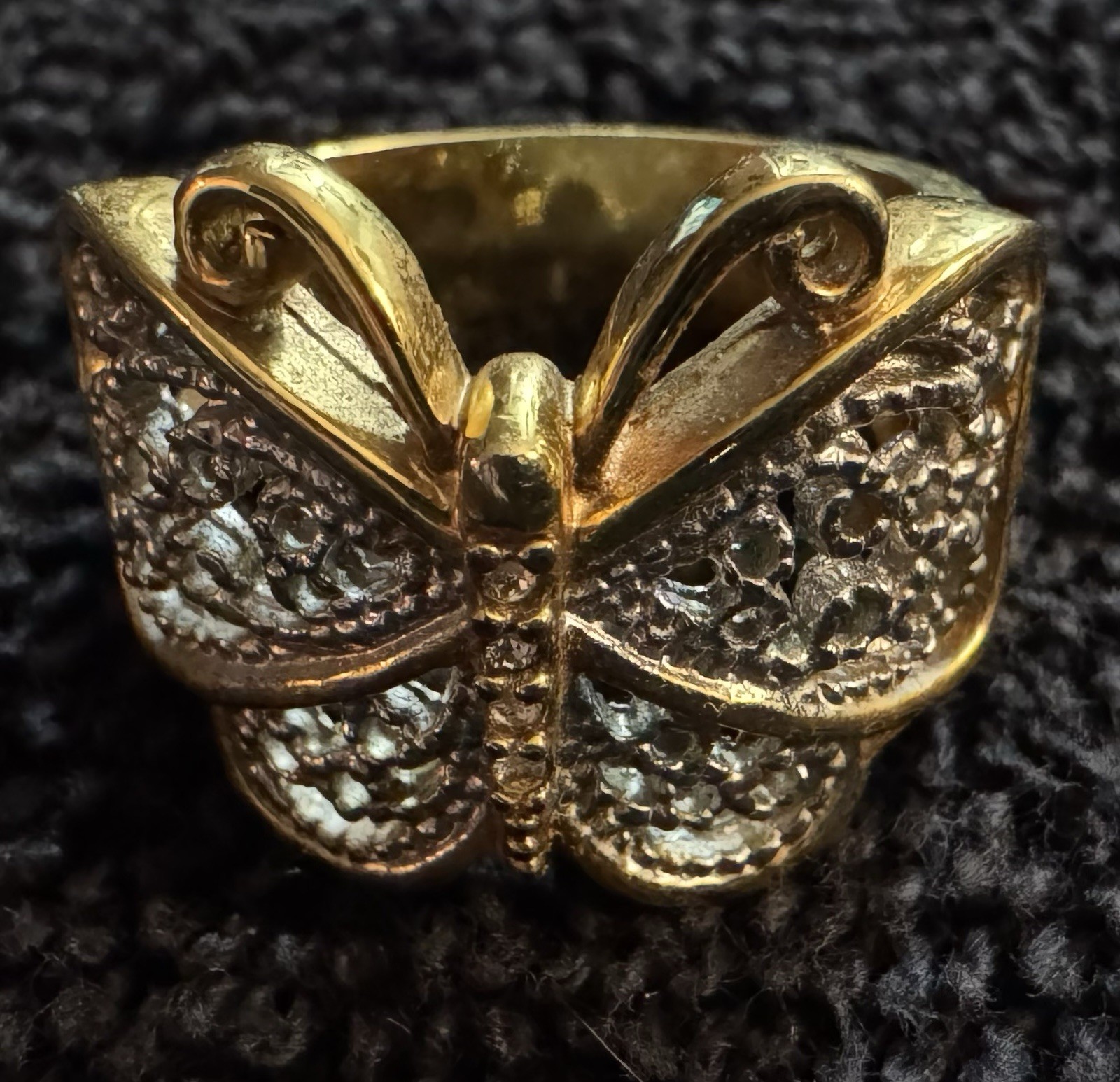 Lot of 5 Yellow Gold Tone Fashion Rings Flower Butterfly Statement Jewelry