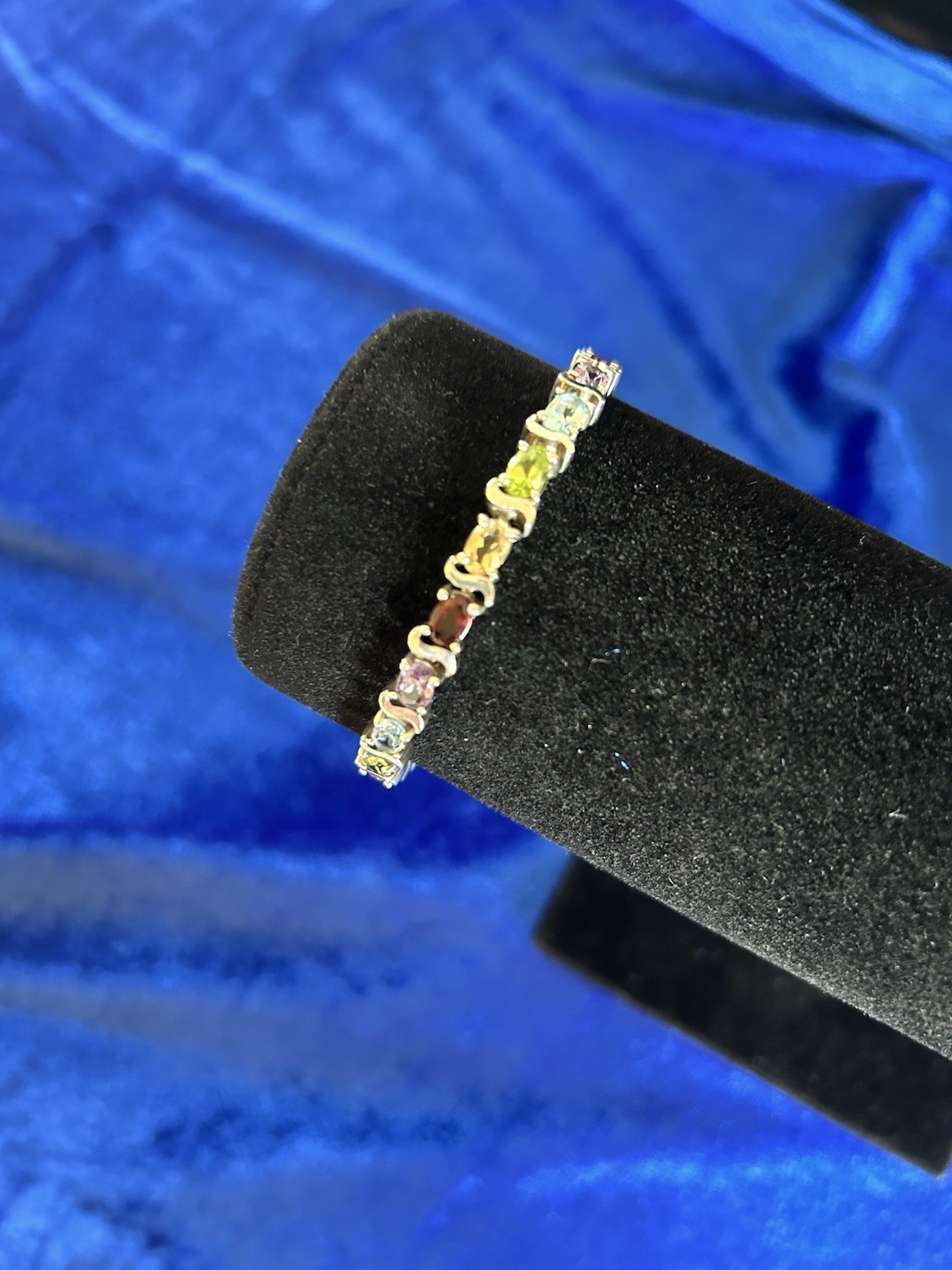 Vintage Estate Sterling Silver Multi Gemstone Bracelet 16.1gms 7 3/4