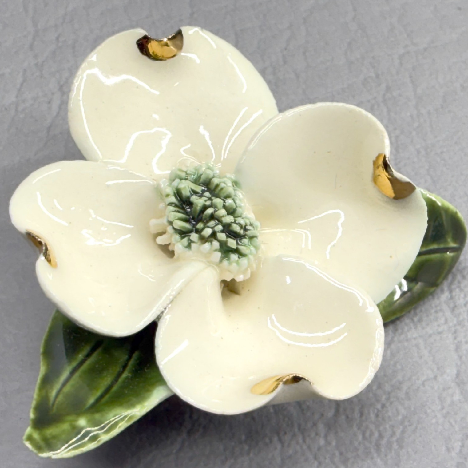 Vintage Dogwood Brooch Ceramic 1.75″