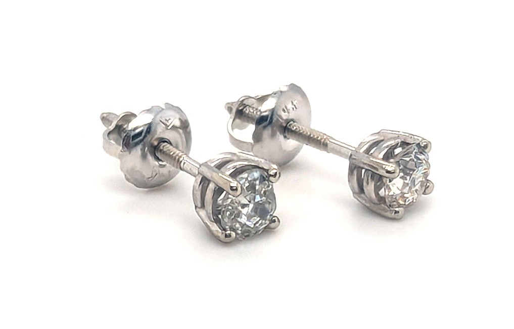 Victorian Diamond Stud Earrings Old Mine Cut .62ct Screwback 14K Original 1880’s