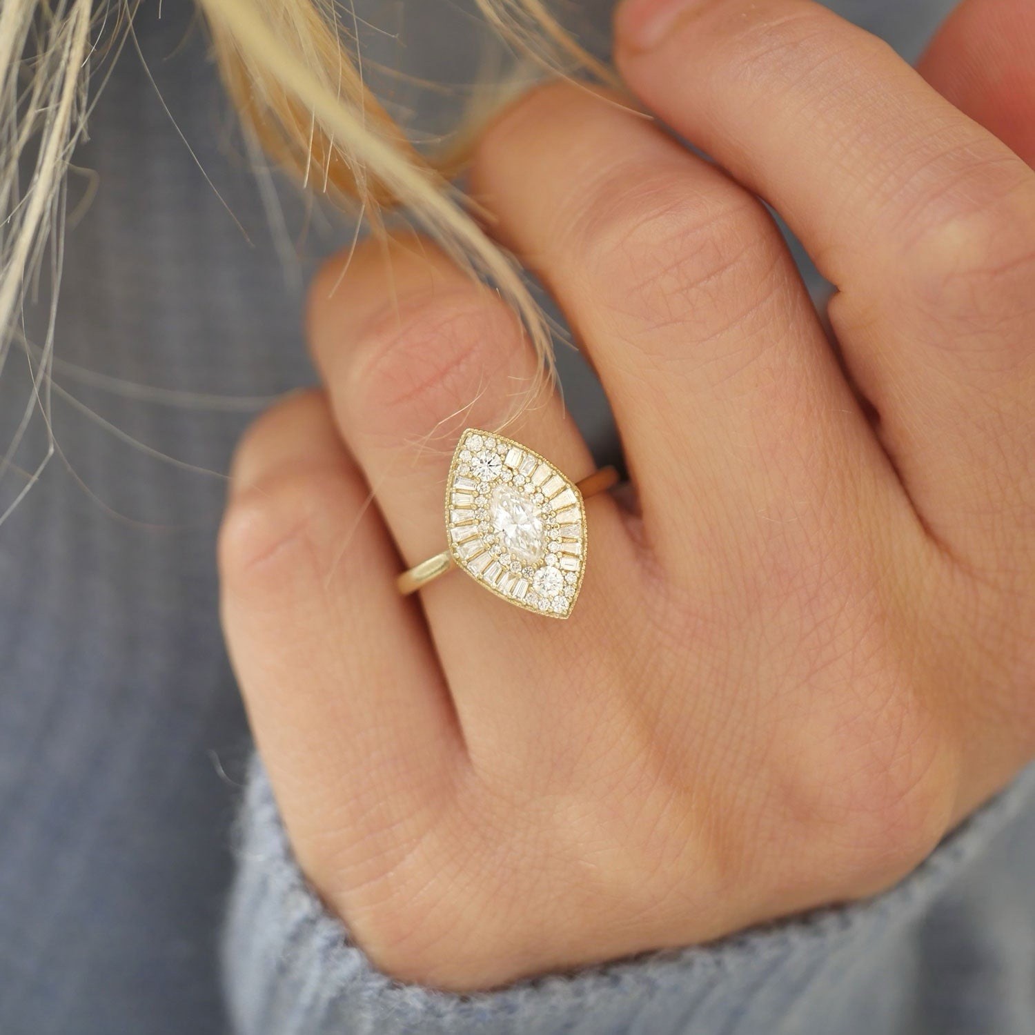 Forever One 0.50 Ct VS Clarity Marquise Gemstone Wedding Ballerina Mosaic Ring