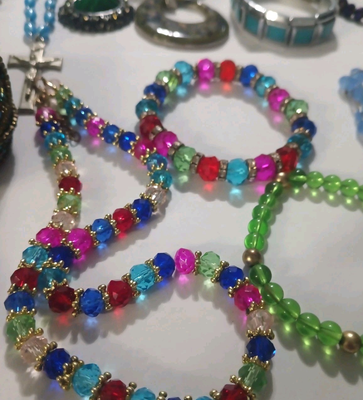 Vintage Colorful Blues, Greens, Etc. Necklace & Bracelet Lot Jewelry 22 Items