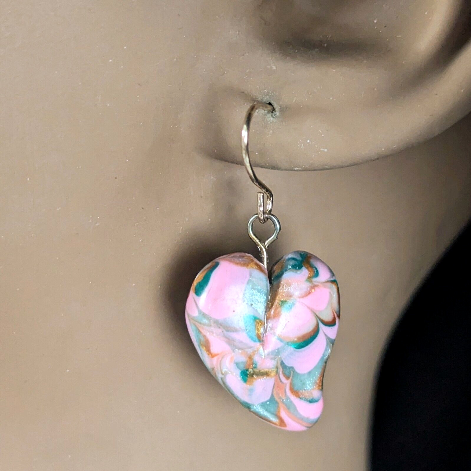 Pink Heart Dangle Earrings Polymer Clay Handmade Dainty Jewelry Gift