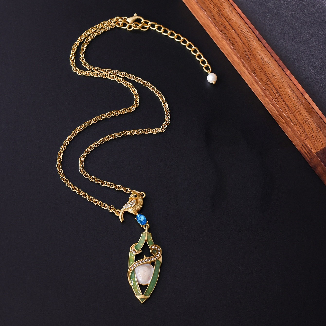 Vintage Victorian Bird Set Necklace Earrings Gold Rhinestone Jewelry Gift