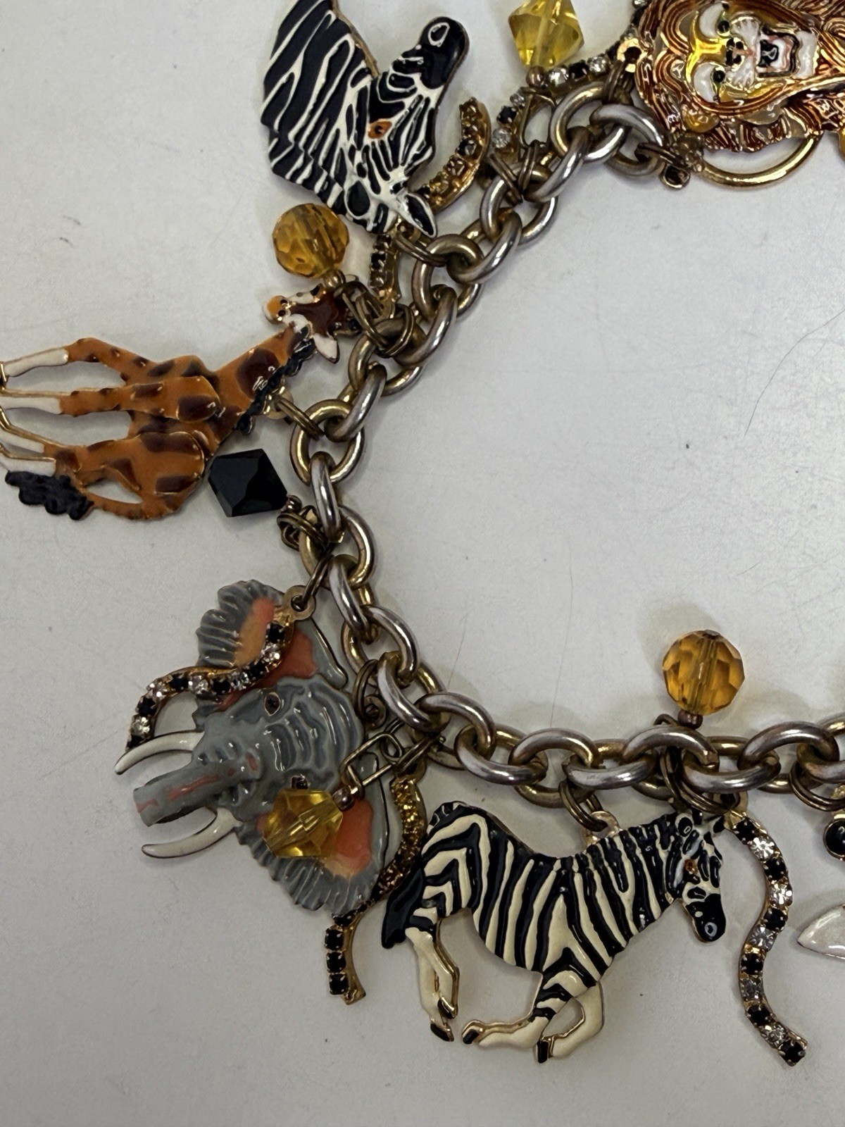 Lunch at the Ritz Signed Charm Bracelet Enamel Zoo Animals Toggle & Loop READ