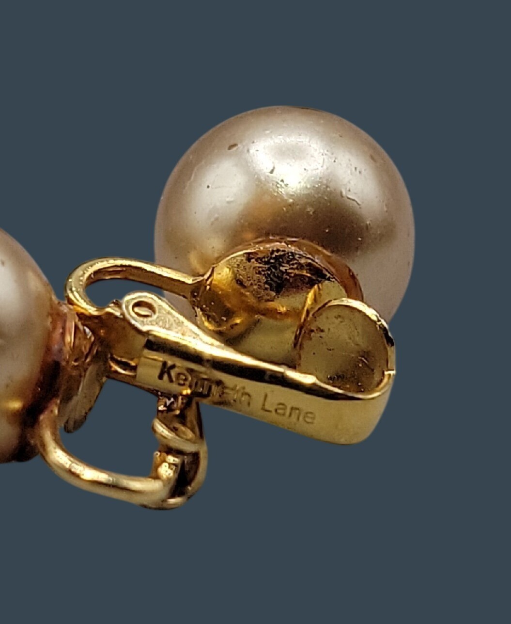 Vintage KJL Faux Pearl Stud Clip On Earrings Elegant Signed Kenneth Jay Lane