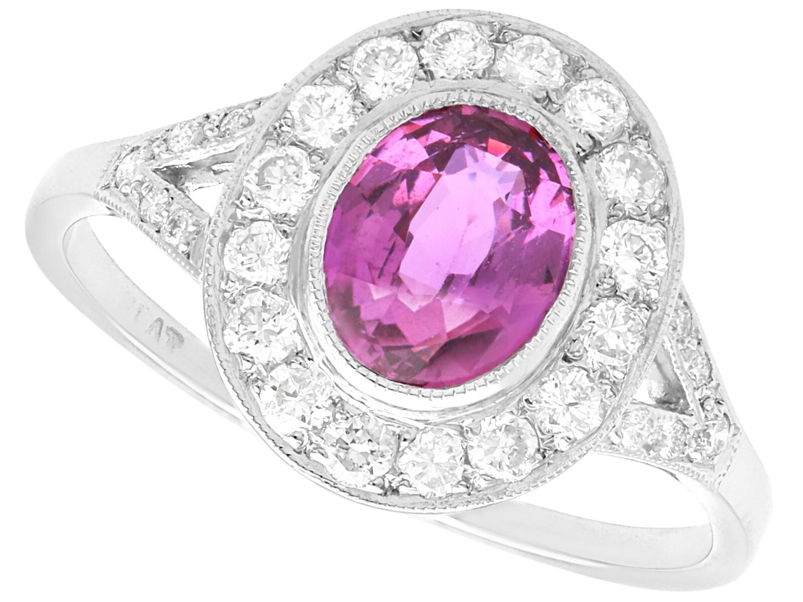 Vintage 1.88Ct Pink Sapphire Diamond and Platinum Dress Ring