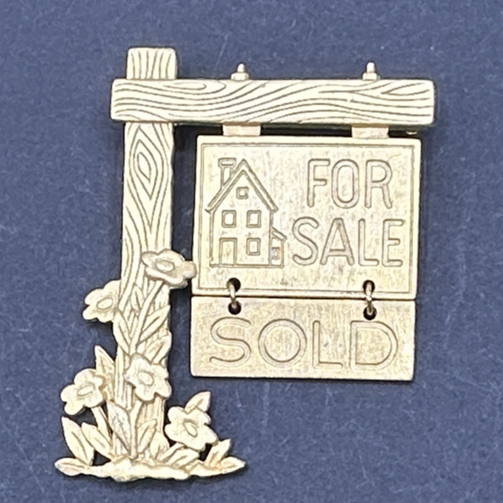 JJ Signed For Sale Sold Sign Brooch Pin Gold Tone J29B