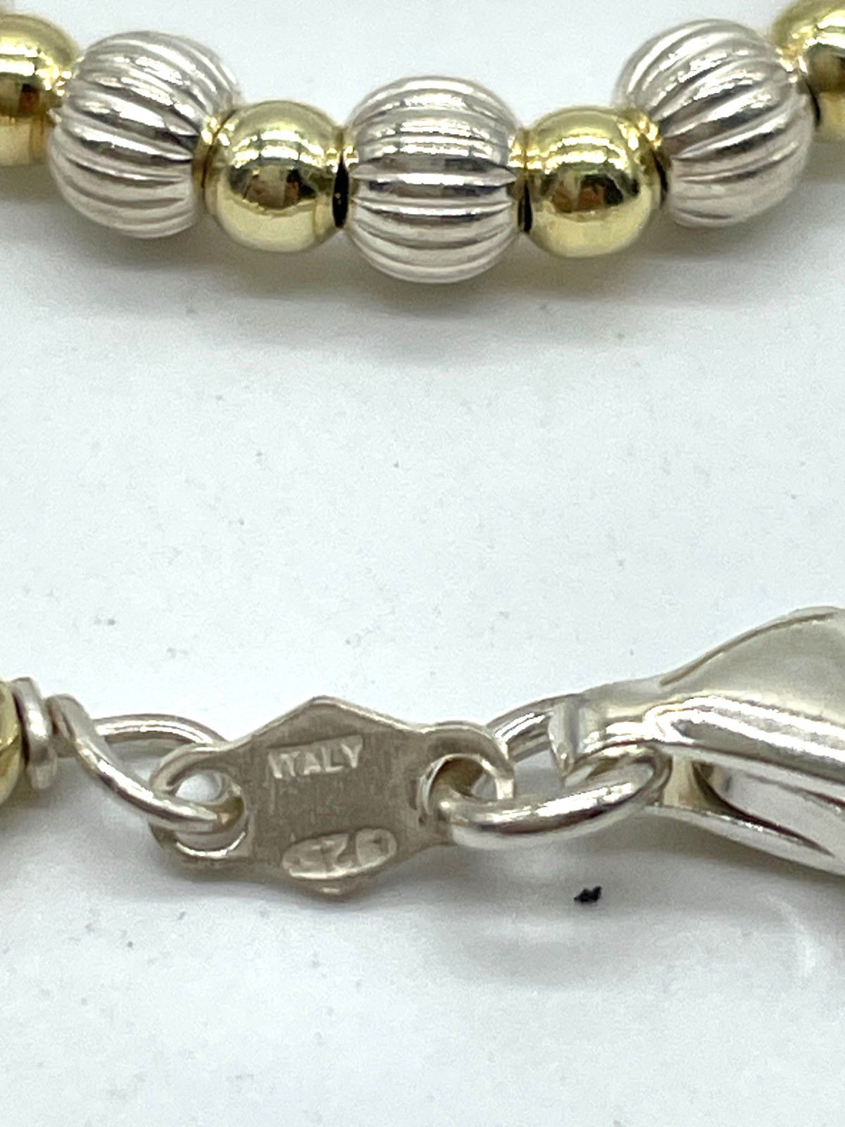 VTG Italy 925 Sterling Silver & Gold-Filled Fluted ball bead bracelet 8″