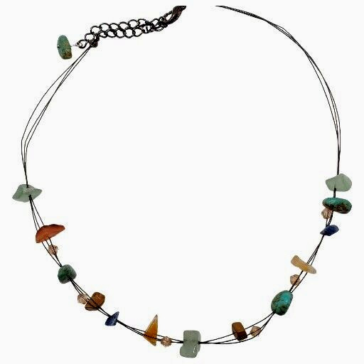 Natural Gemstone Necklace Floating Wire Collar Choker 16″