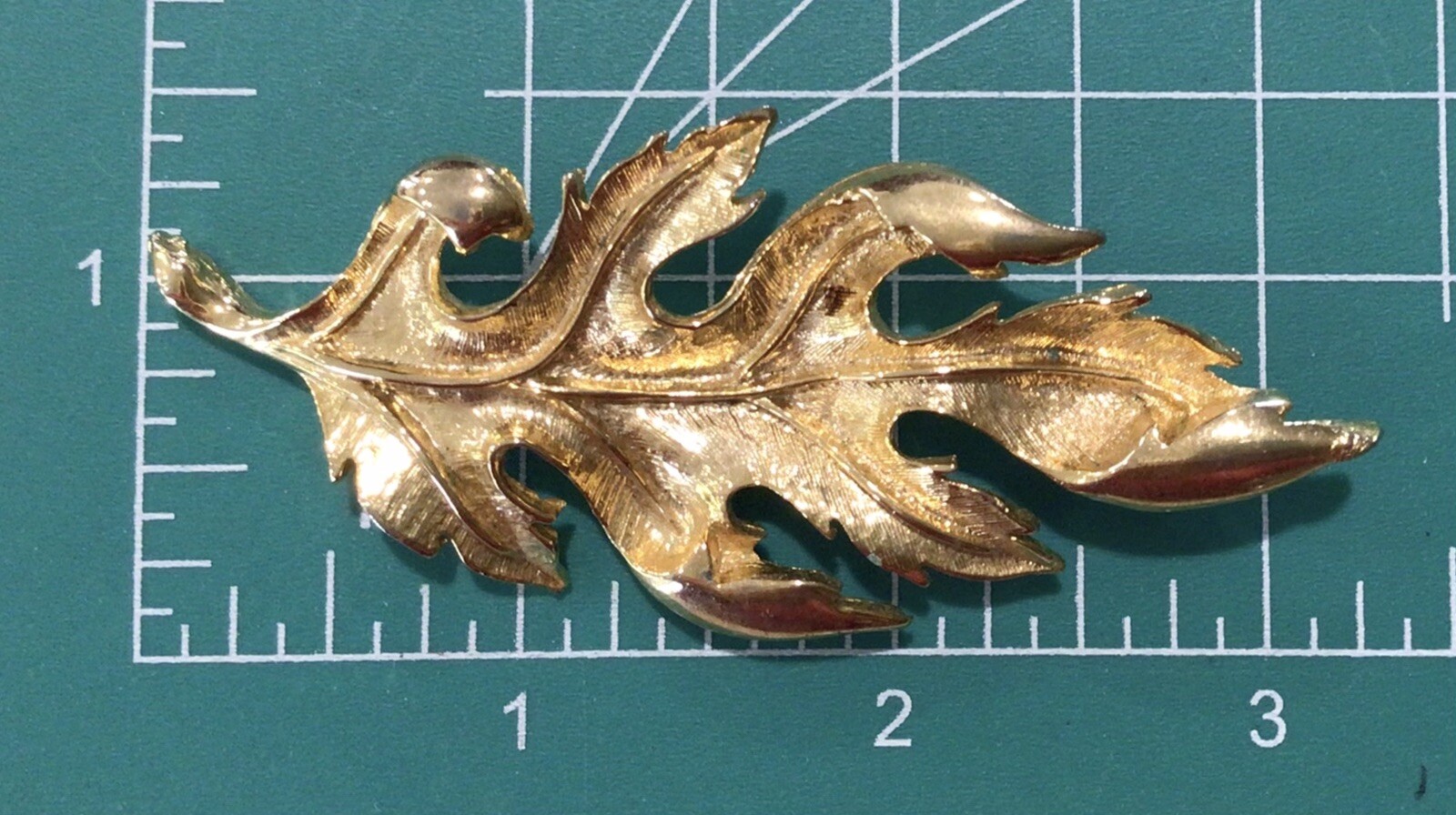 VIintage LEAF Brooch / Pin Signed M.JENT Polished & Brushed GoldTone LARGE