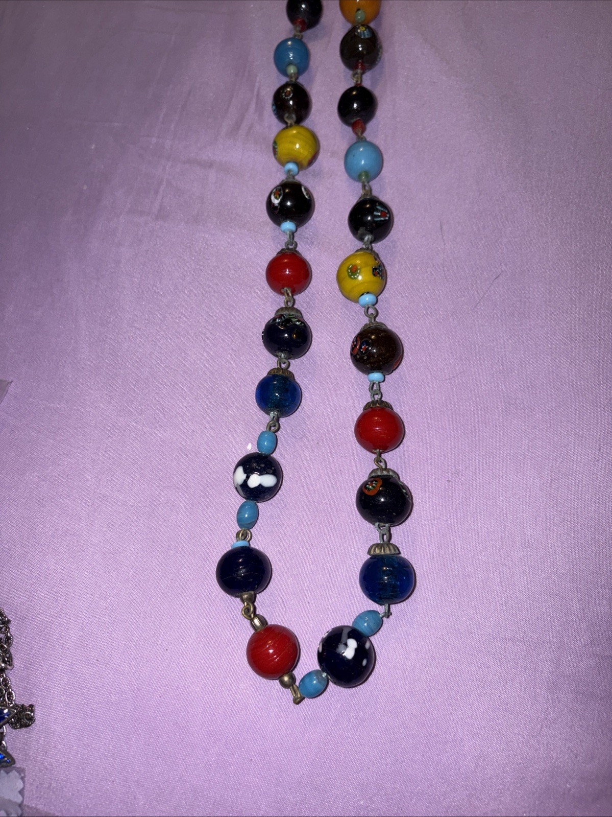 Vintage Italian Murano Millefiori Glass Bead Necklace 18” Long