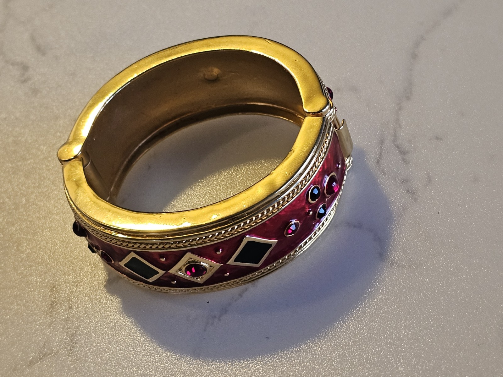 Berebi Limited Edition Gold-tone & Red Enamel w Rhinestone Bangle Bracelet