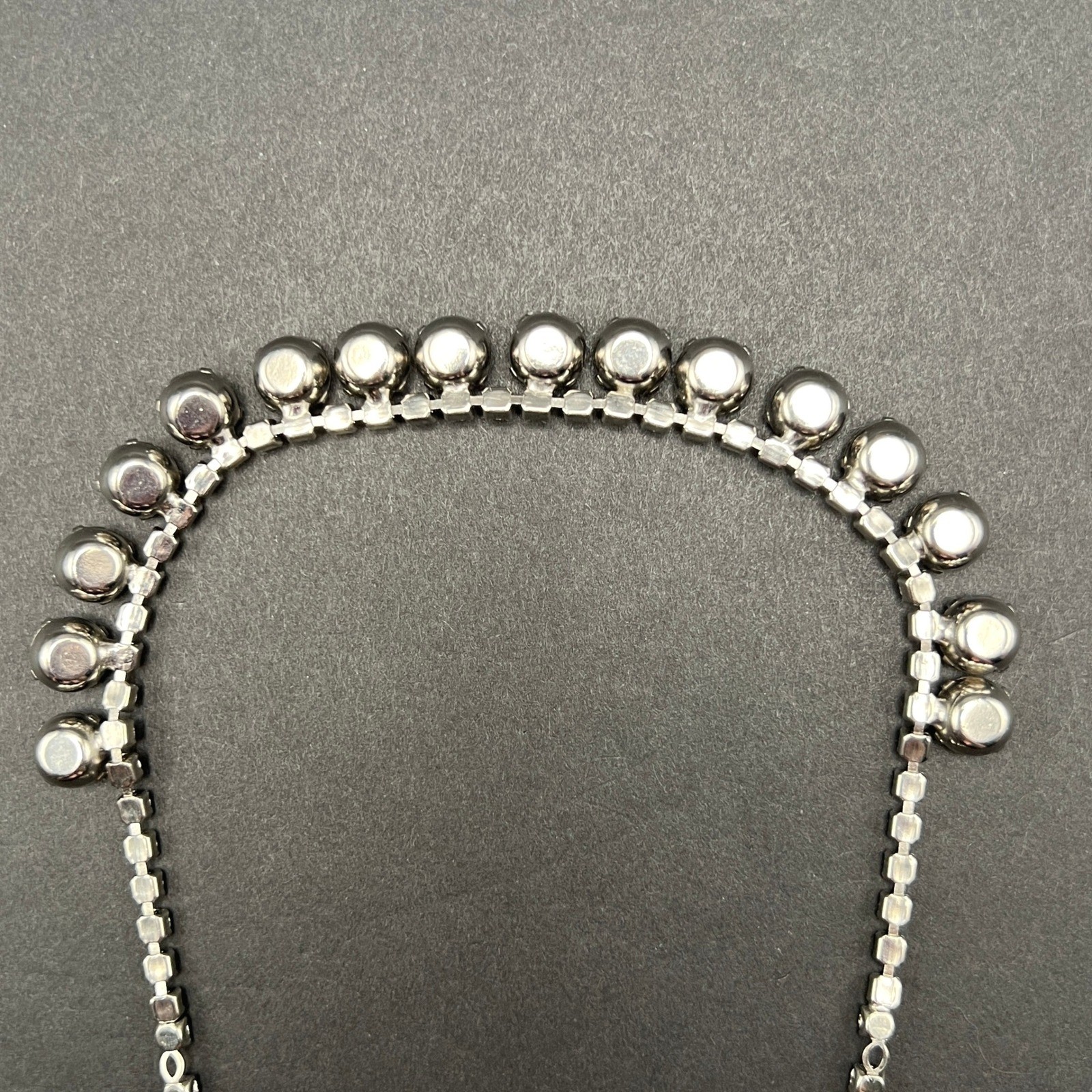 Vintage Rhinestone Necklace Choker Silver Tone Clear 16″ READ