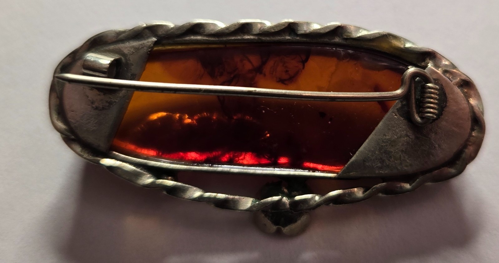 Vintage Brown Natural Amber Pin / Brooch from Latvia