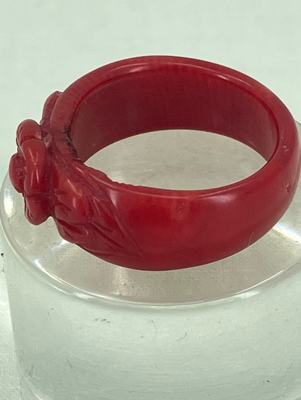 Vintage Coral Ring Carved Red Flower Sz 7.5 READ