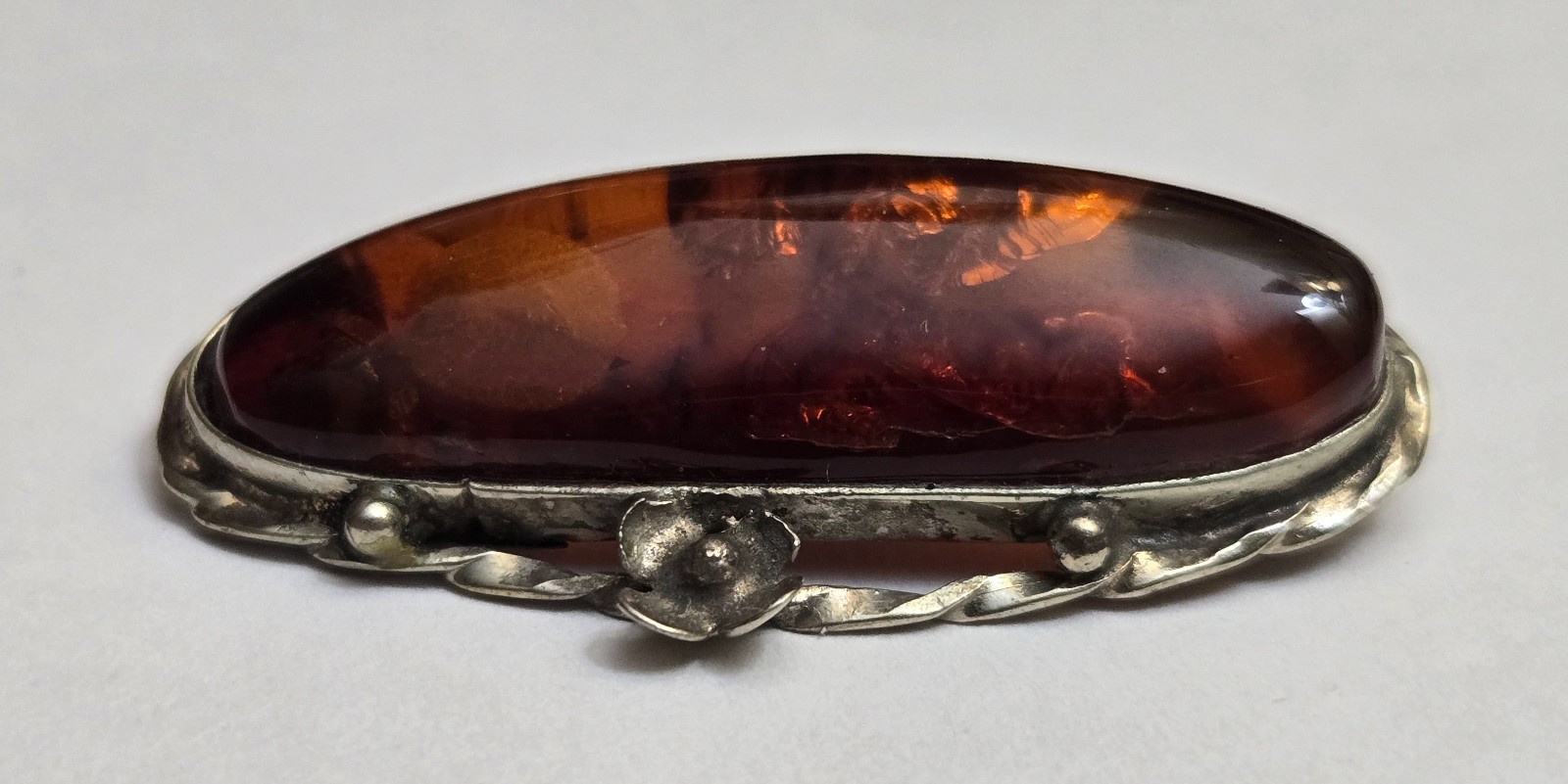 Vintage Brown Natural Amber Pin / Brooch from Latvia