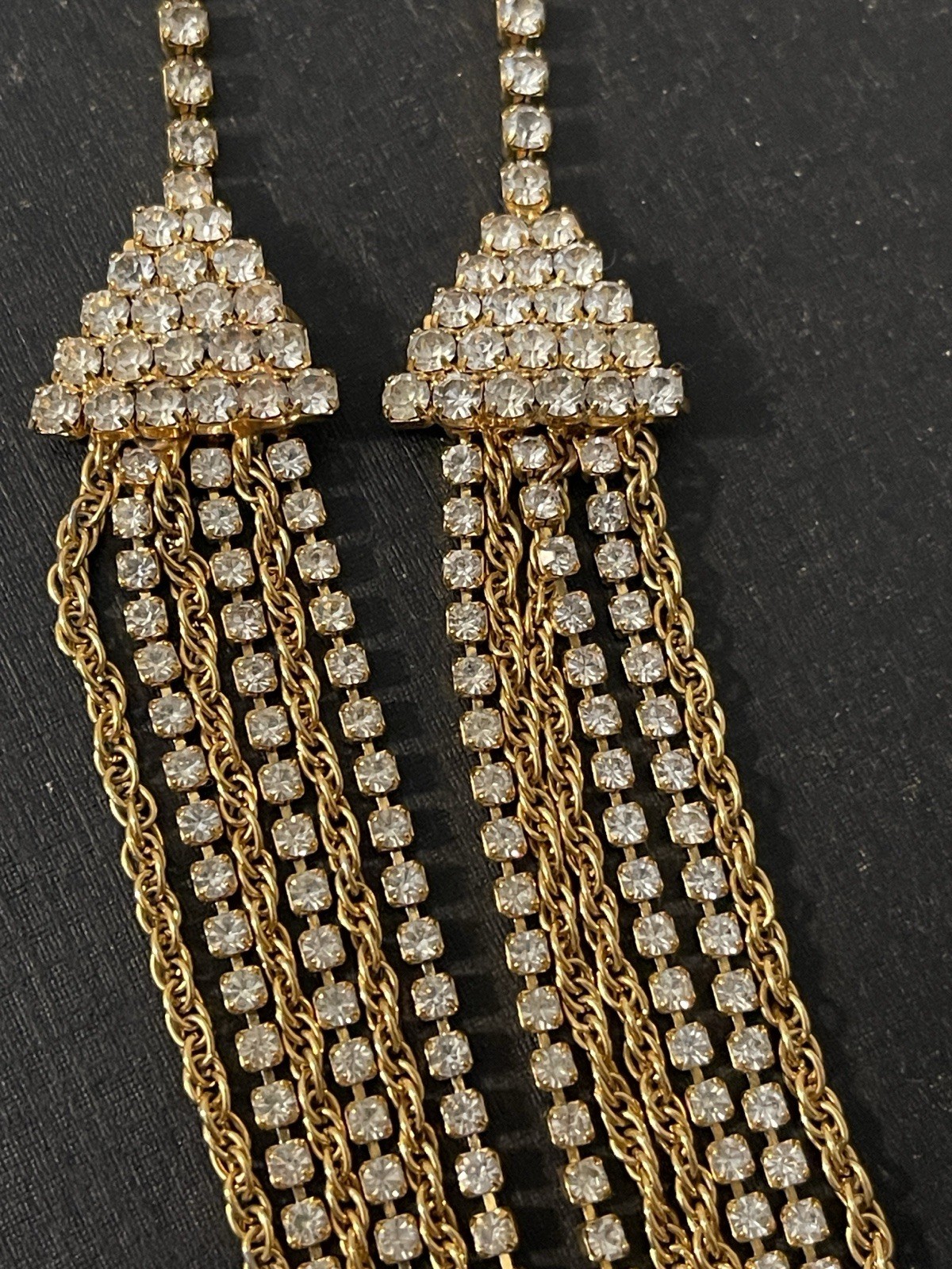 Vintage Multi-Strand Waterfall Rhinestone & Gold Chain Statement Necklace