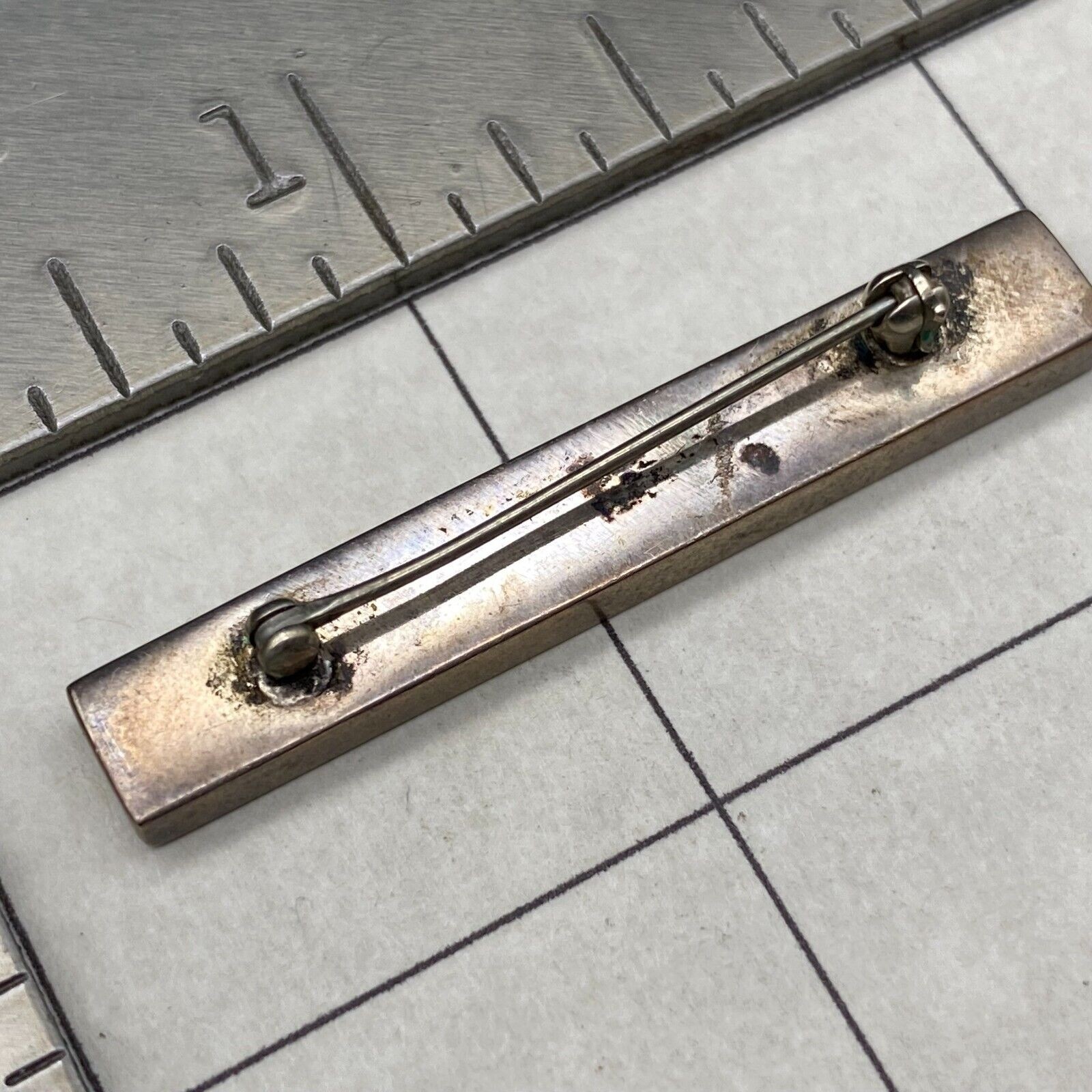 Vintage Modernist Minimalist Multiple Inlay Silver Bar Pin Brooch