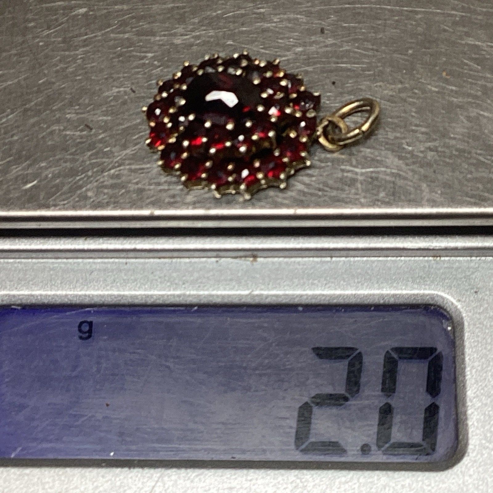 Antique Bohemian Garnets Charm Pendant Rolled Gold