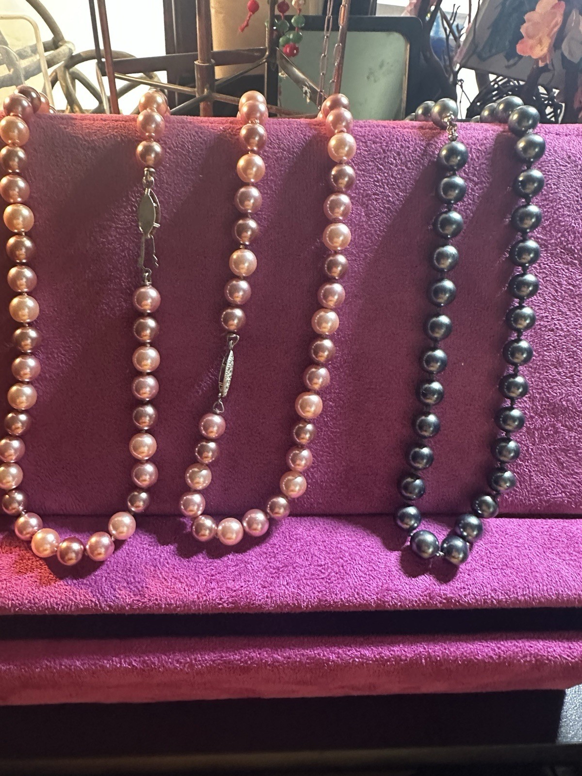 Women’s Mixed Lot 3pc Necklace Set Pink & Gray Simulated Imitation Pearl