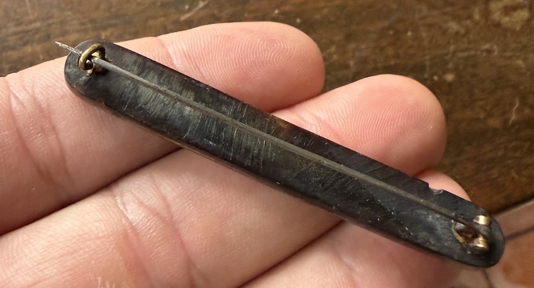 Antique Victorian French Jet Mourning Brooch Black Glass Bar Pin Gothic Memento