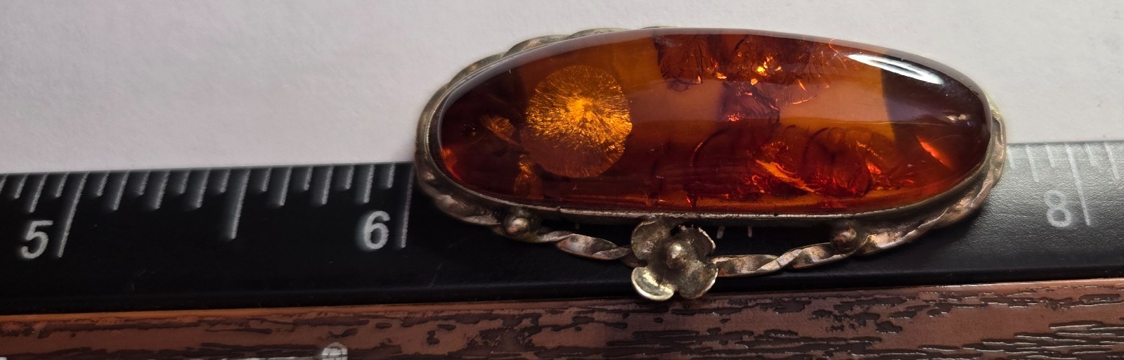 Vintage Brown Natural Amber Pin / Brooch from Latvia
