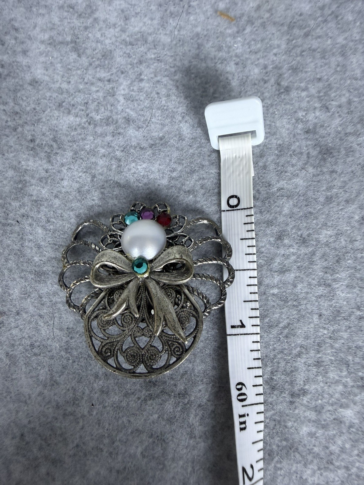 Vintage Angel Brooch Pin Set Filigree Faux Pearl Rhinestone Christmas Pair Retro