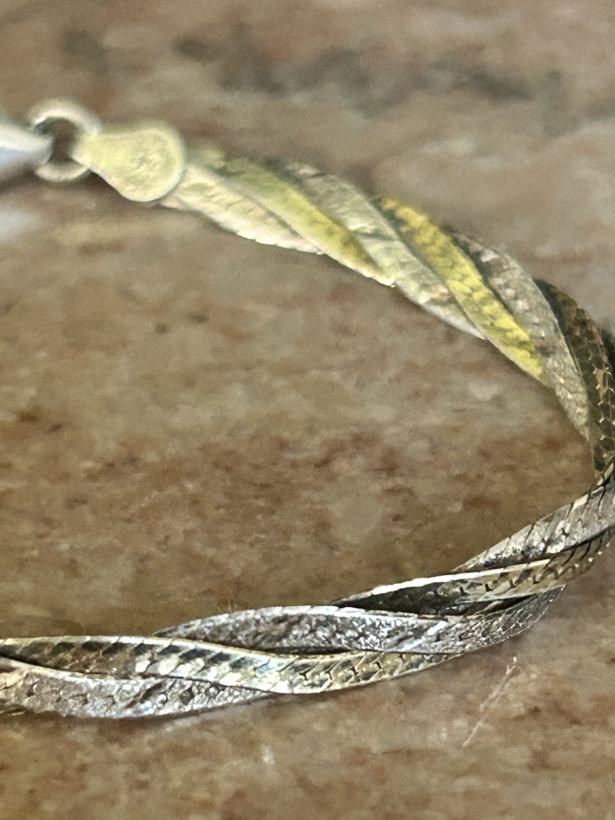 Vintage FMC Italy Bi Color Sterling Silver Woven Twist Bracelet 7” 4 MM 5.4 G