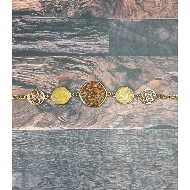 Vtg Sarah Coventry Rope Chain Necklace Gold Tone Yellow Amber Glass Cabochons