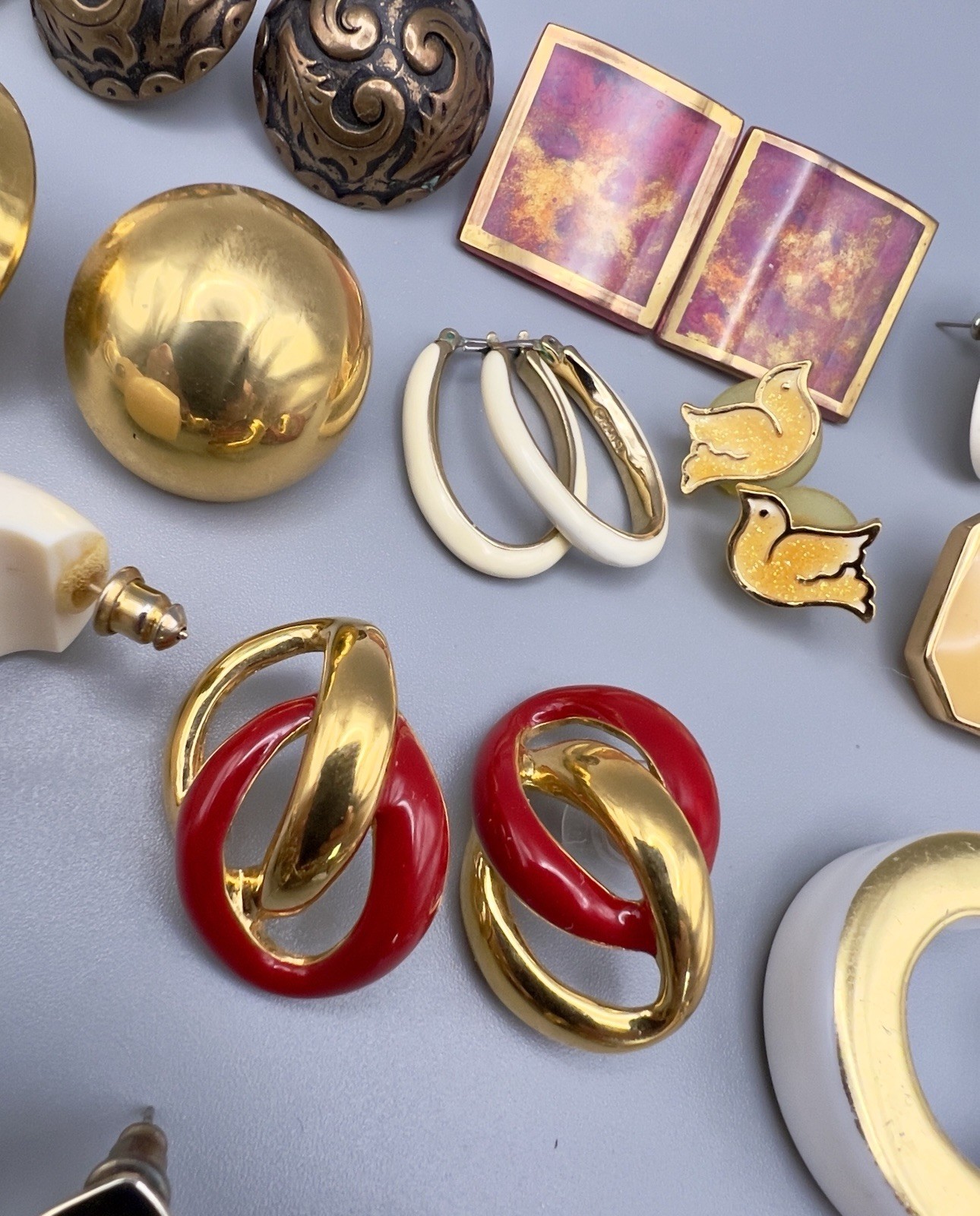 Vintage 1980s Pierced Earring Lot Gold Tone 45 Pairs Monet Trifari
