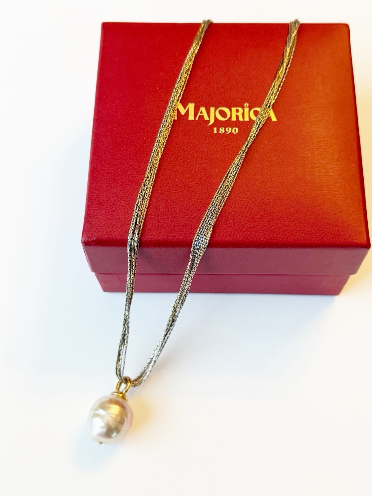 Vtg Majorica 16mm Baroque Faux Pearl 925 Sterling Silver Multi Strand Necklace