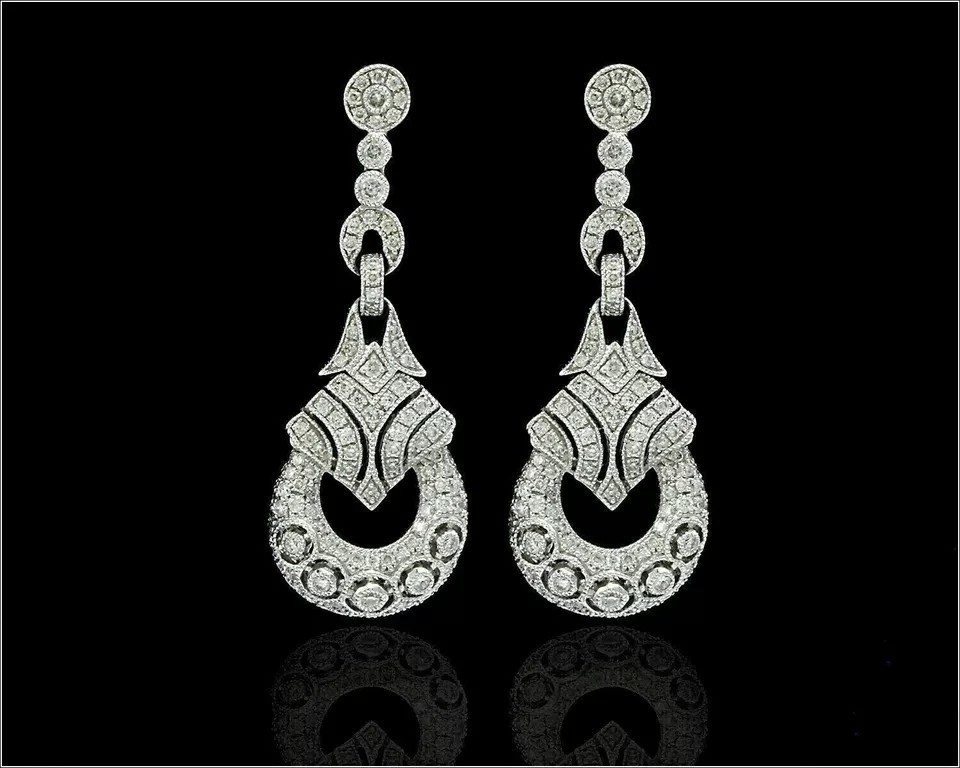 Art Deco Style Lab Created Diamond 14K White Gold Finish Bridal Drop Earrings
