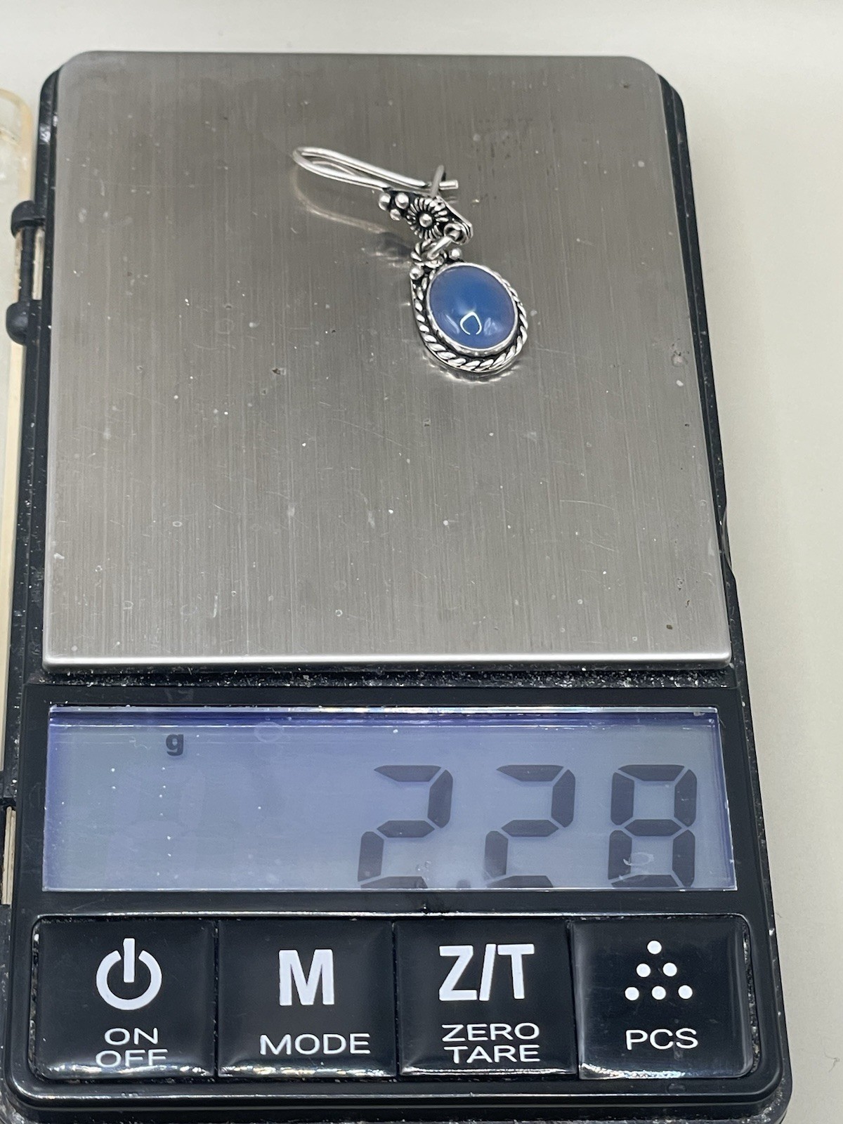 Vintage Sancak Silver 925 Turkey Blue Stone Pierced Hook 1.4” Dangle Earrings