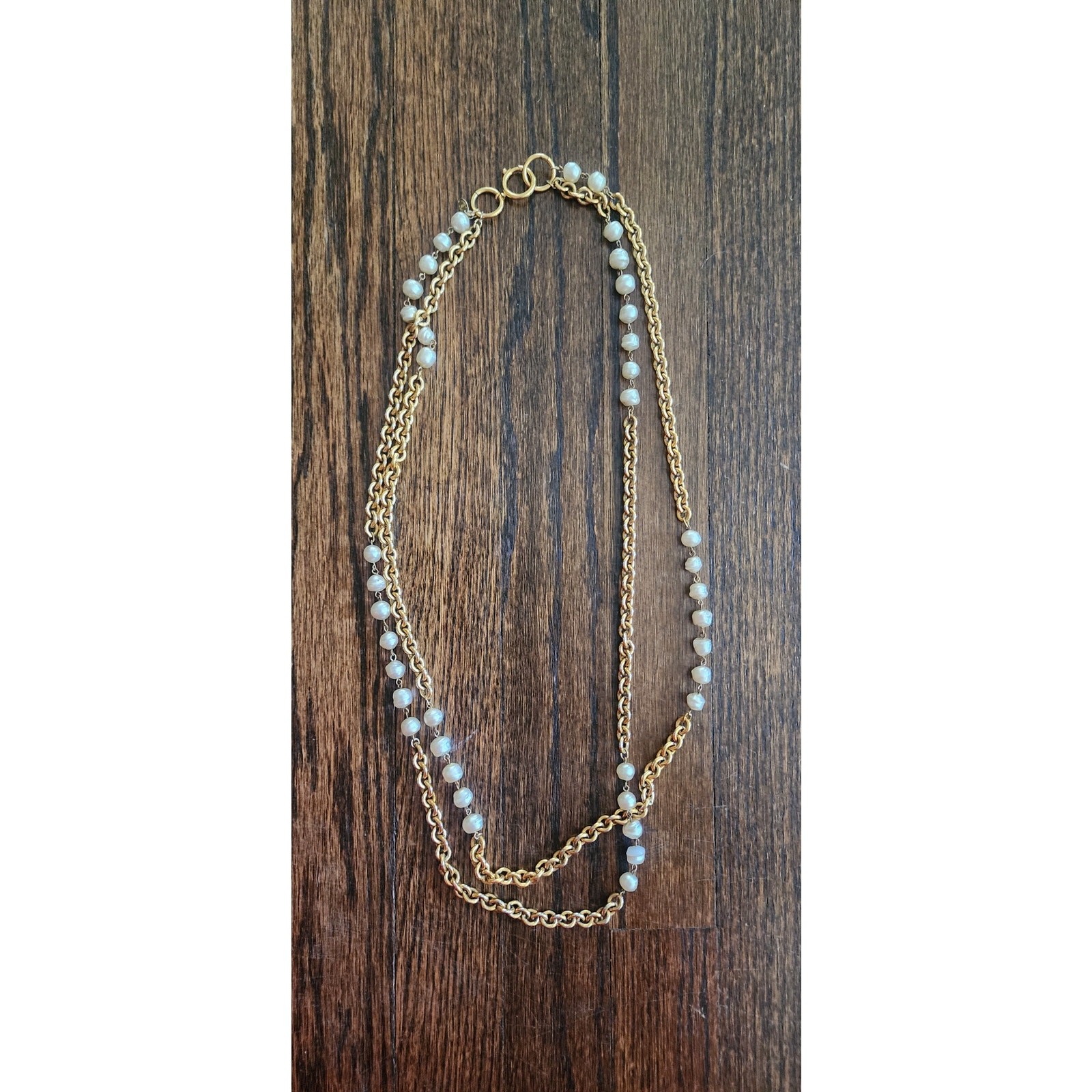 VTG Chanel 1984 Necklace Double Strand Gold Chain Pearl Documented Lagerfeld