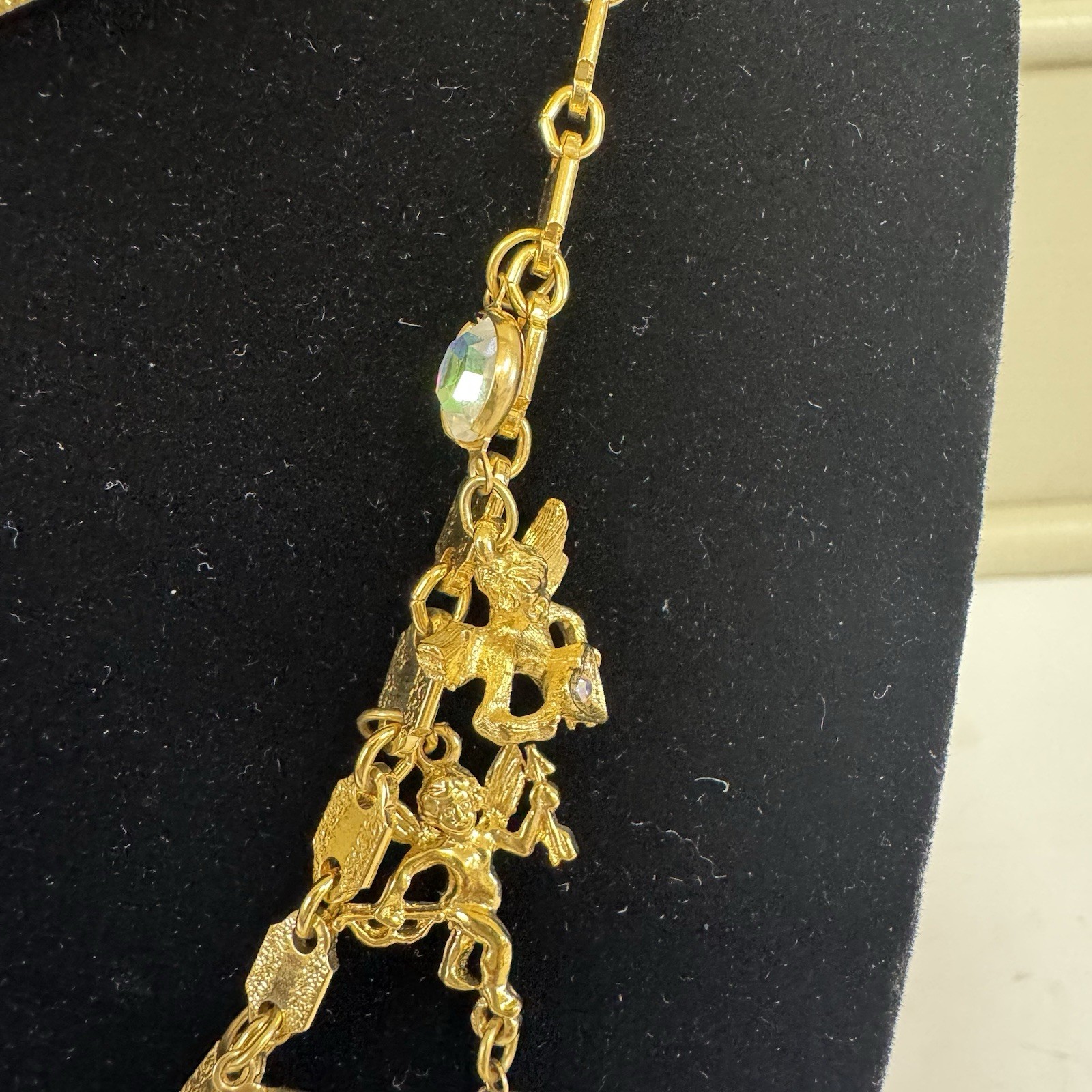 Vintage Kirks Folly Signed Secrets of the Seven Angels Charms w/Rings Necklace