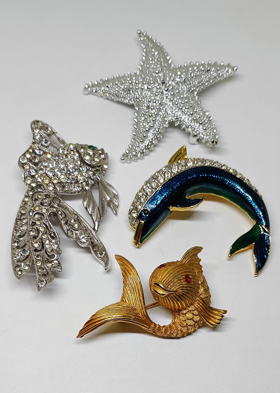 Vintage Lot 7 Sea Shore Brooch Pins Crystal Pave Rhinestone Kenneth J Lane LG