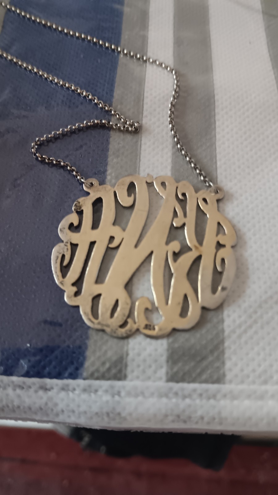 Vintage Italy Sterling Silver 925 Monogram Necklace “KNA” 18 Inch