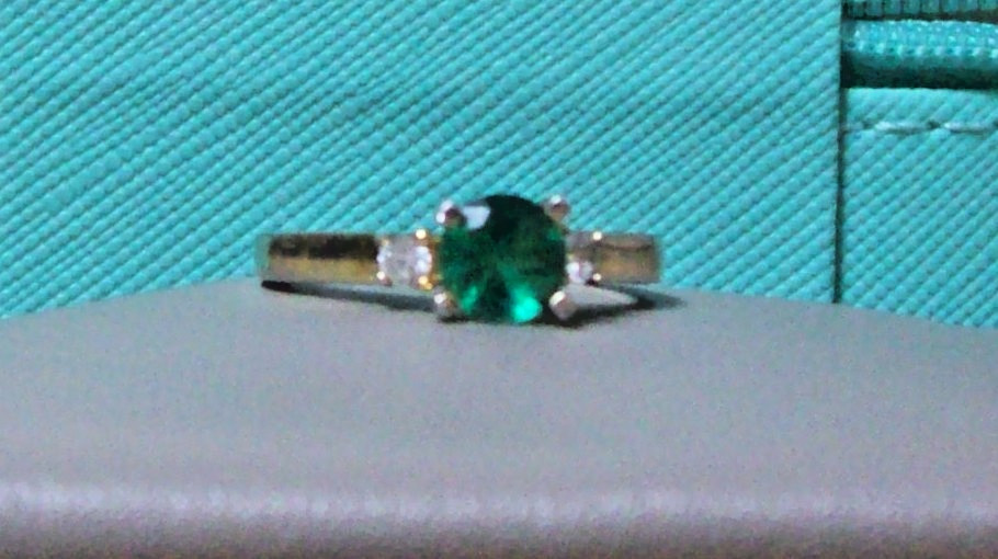 Vintage 14kt Gold Plated 925 Sterling Silver Emerald Solitaire and CZ Ring