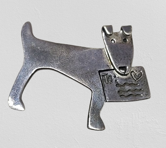 Vintage Anne & Jane Harvey 925 Mexico Sterling Silver Dog Brooch Pin