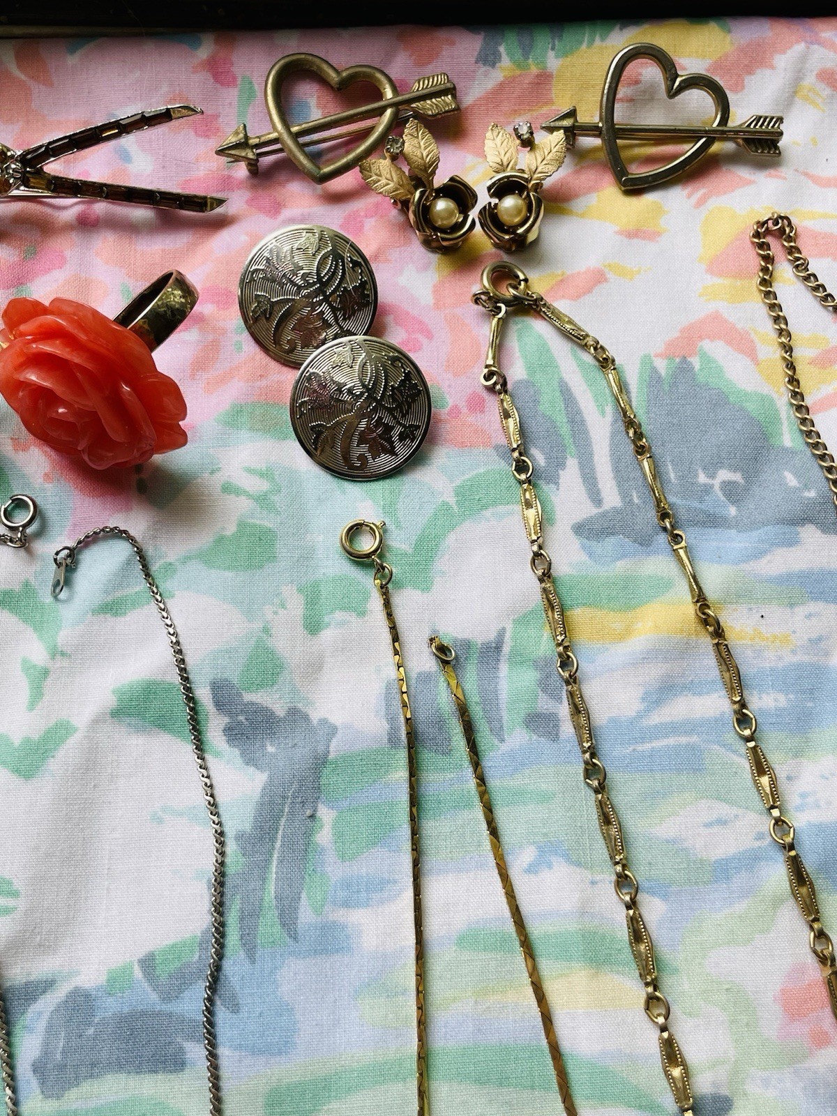 Vintage Jewelry Lot Gold And Silver Toned Necklaces, Earrings, Brooch, Bracelets