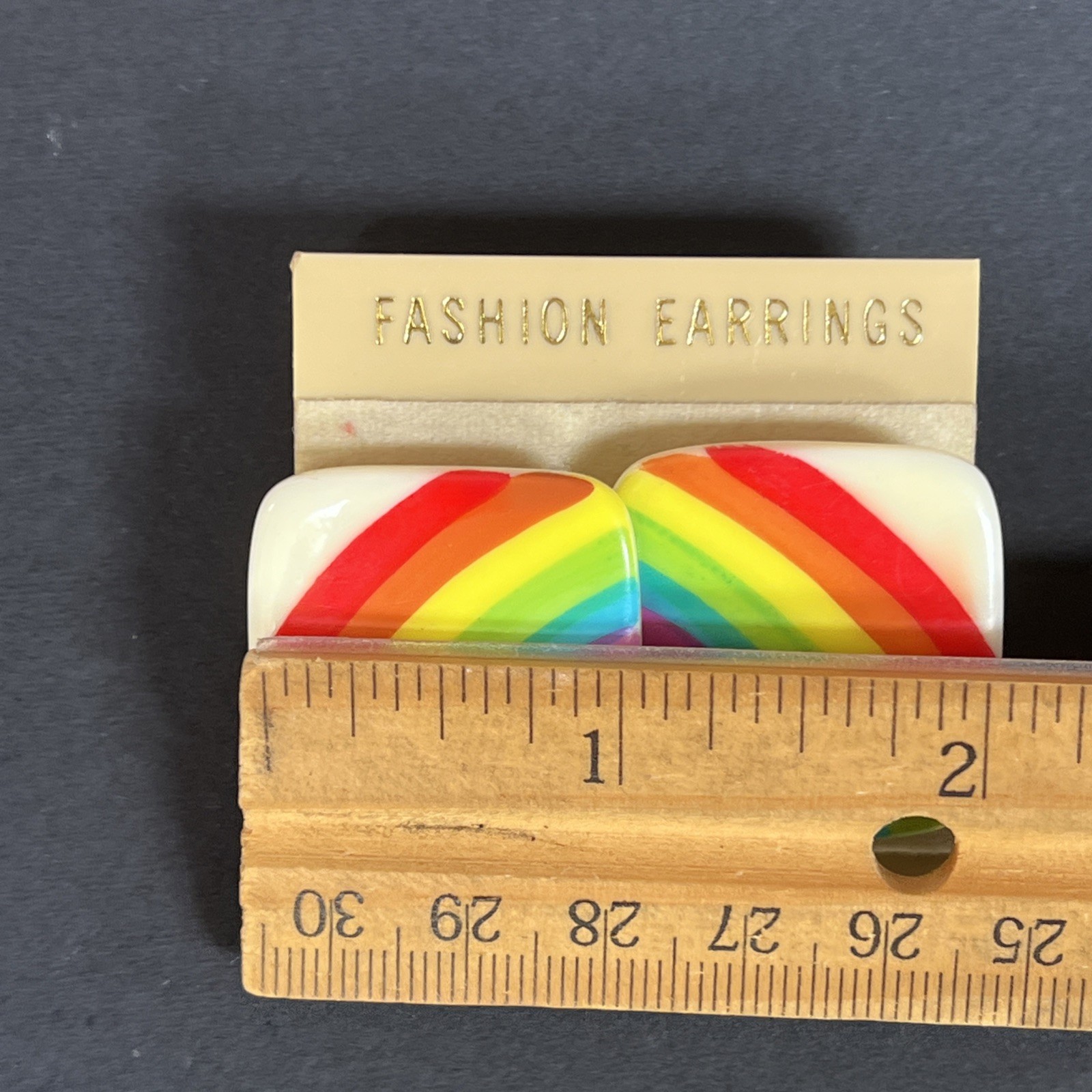 VTG Rainbow Earrings 80’s White Lucite Acrylic Square Studs Made In Taiwan 1”