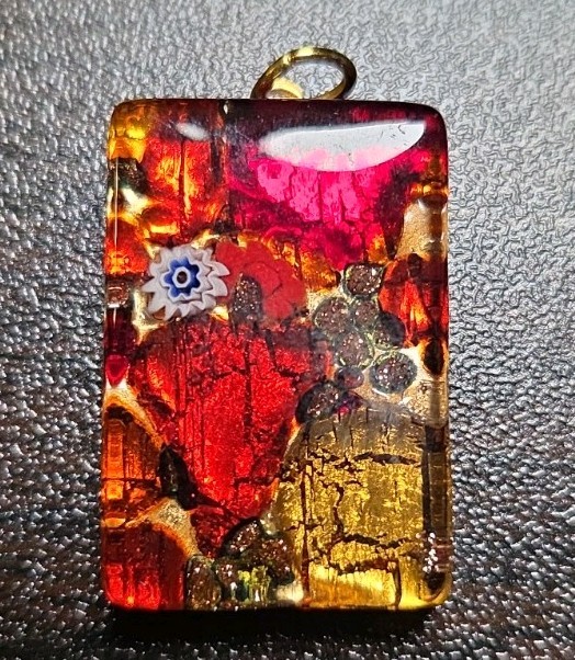 Authentic Vintage Murano Glass Pendant Red & Gold Leaf Millefiori Made in Italy