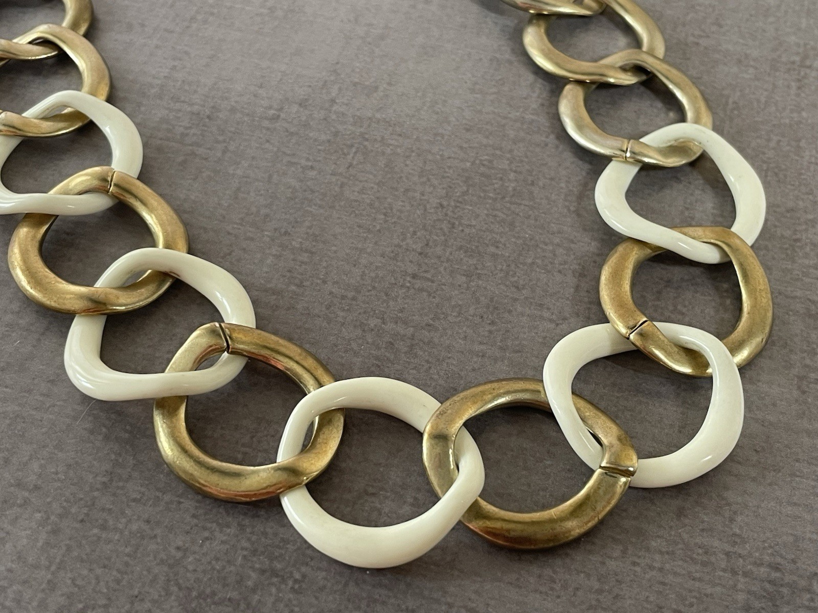 Vintage Monet Gold White Link Necklace Chunky Statement Chain Retro Modern