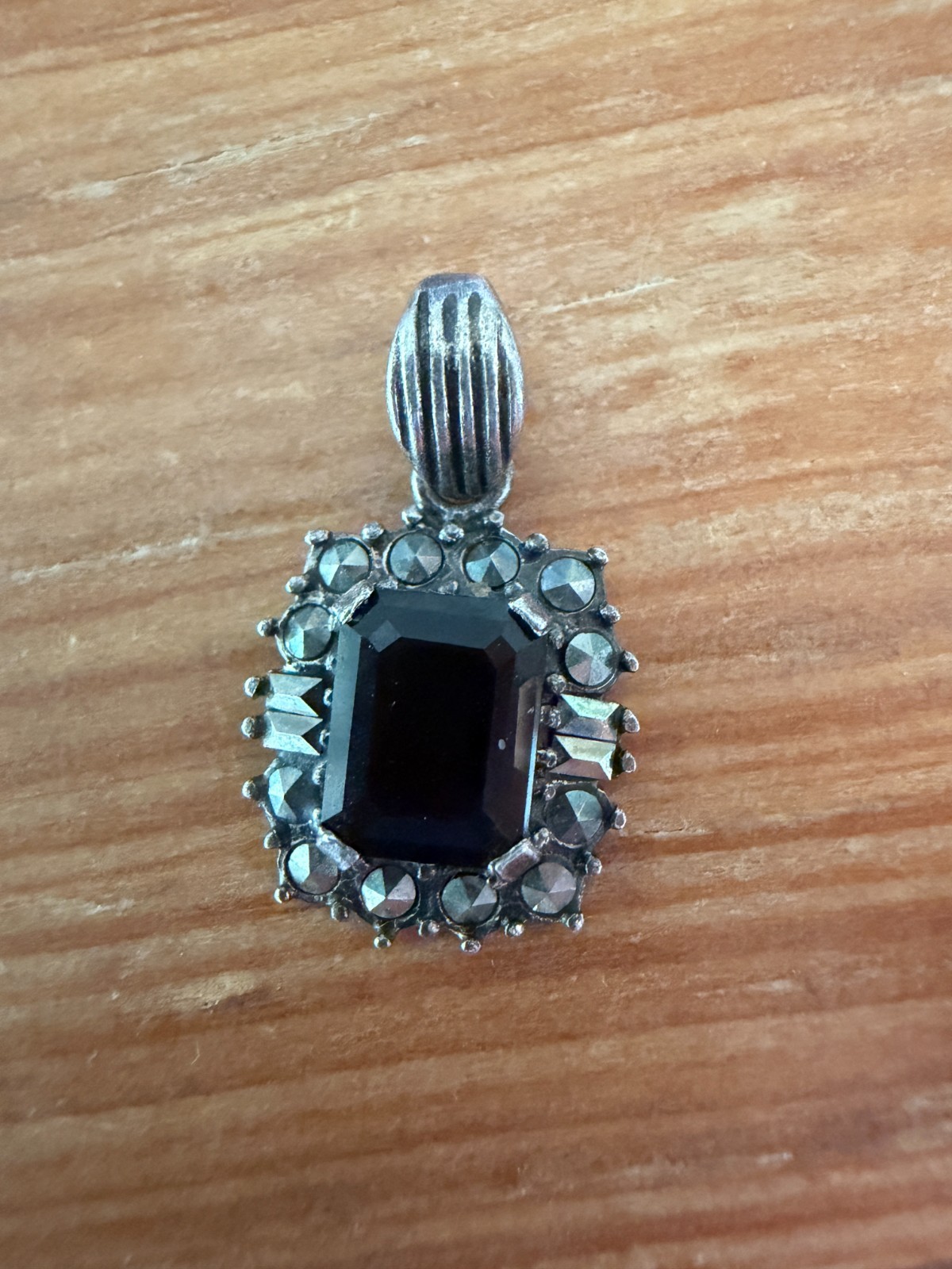 Lovely Antique Sterling Silver pendant with Smoky Quartz and Marcasite