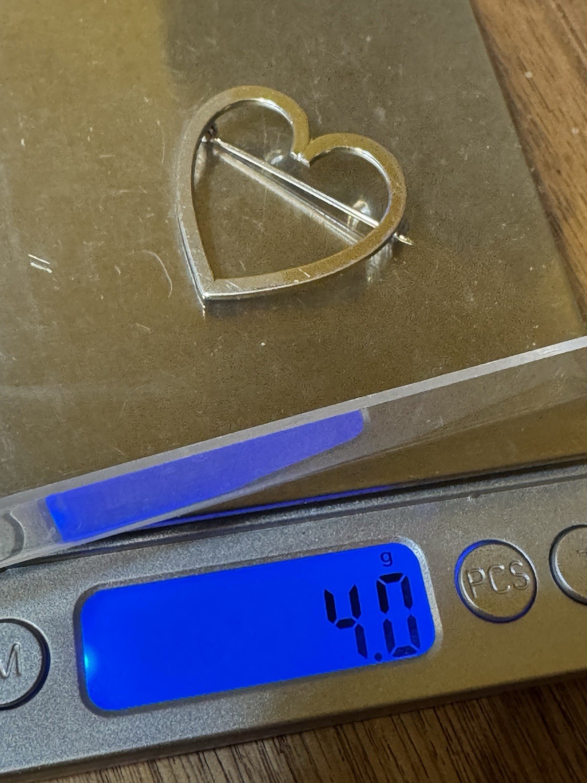 Vintage 1/20th 12K White Gold Filled 1.25” Heart Shape Pin Brooch~4 Grams
